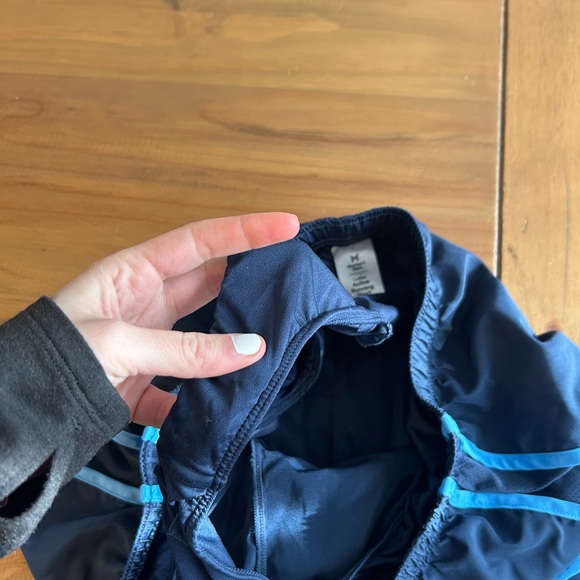 Women's Navy Athletic Running Shorts with Light Blue Trim - Picture 3 of 3